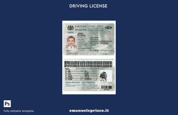 verified style modello di patente di guida del Lesotho in stile verificato template